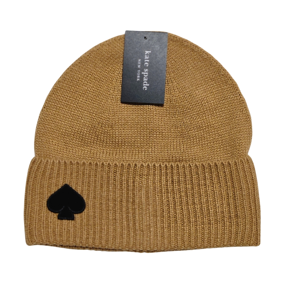 Kate Spade Beanie Hat Light Tobacco Flocked Spade Beanie Knit Logo Winter Gifts
